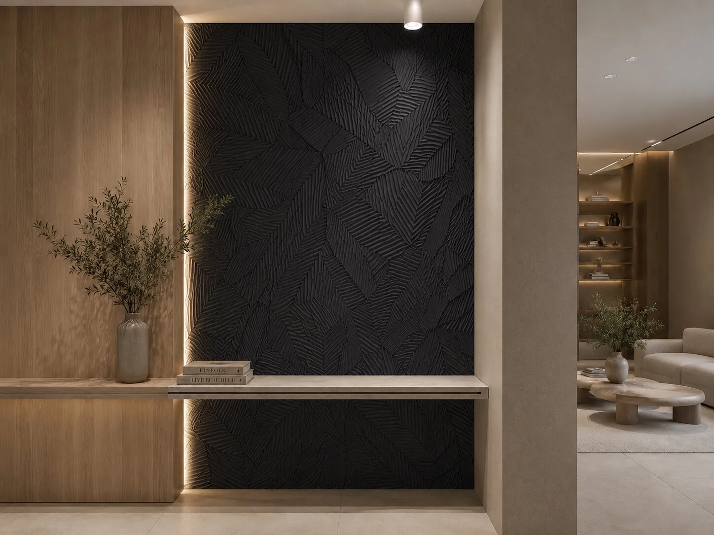 Banane Leaf Pattern Antrasit Stonart Duvar Paneli